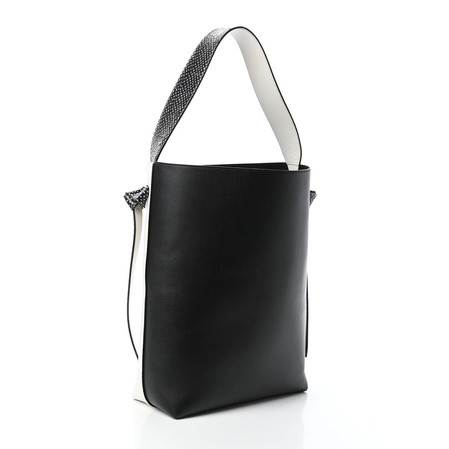 Shiny Smooth Calfskin Small Twisted Cabas White Black