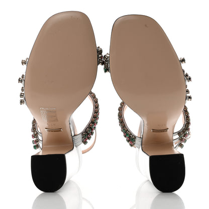 Gucci Nappa Silk Crystal Bertie High Heel Sandals 37.5 Argento 5 of 7