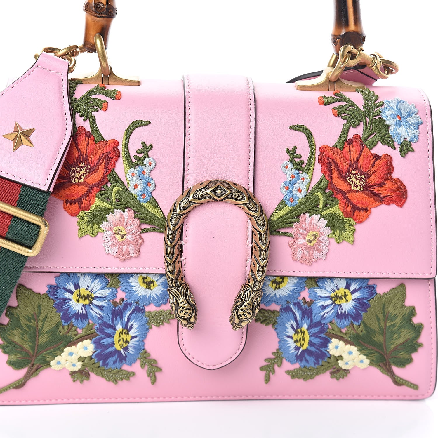 Gucci Calfskin Bamboo Web Embroidered Medium Dionysus Top Handle Bag Pink 7 of 9
