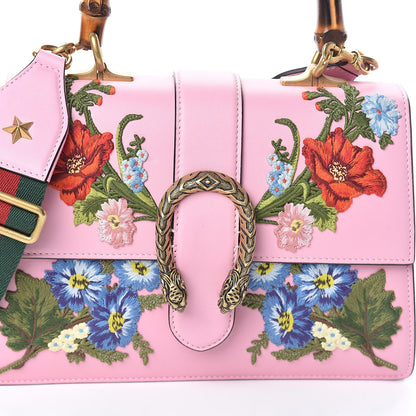 Gucci Calfskin Bamboo Web Embroidered Medium Dionysus Top Handle Bag Pink 7 of 9