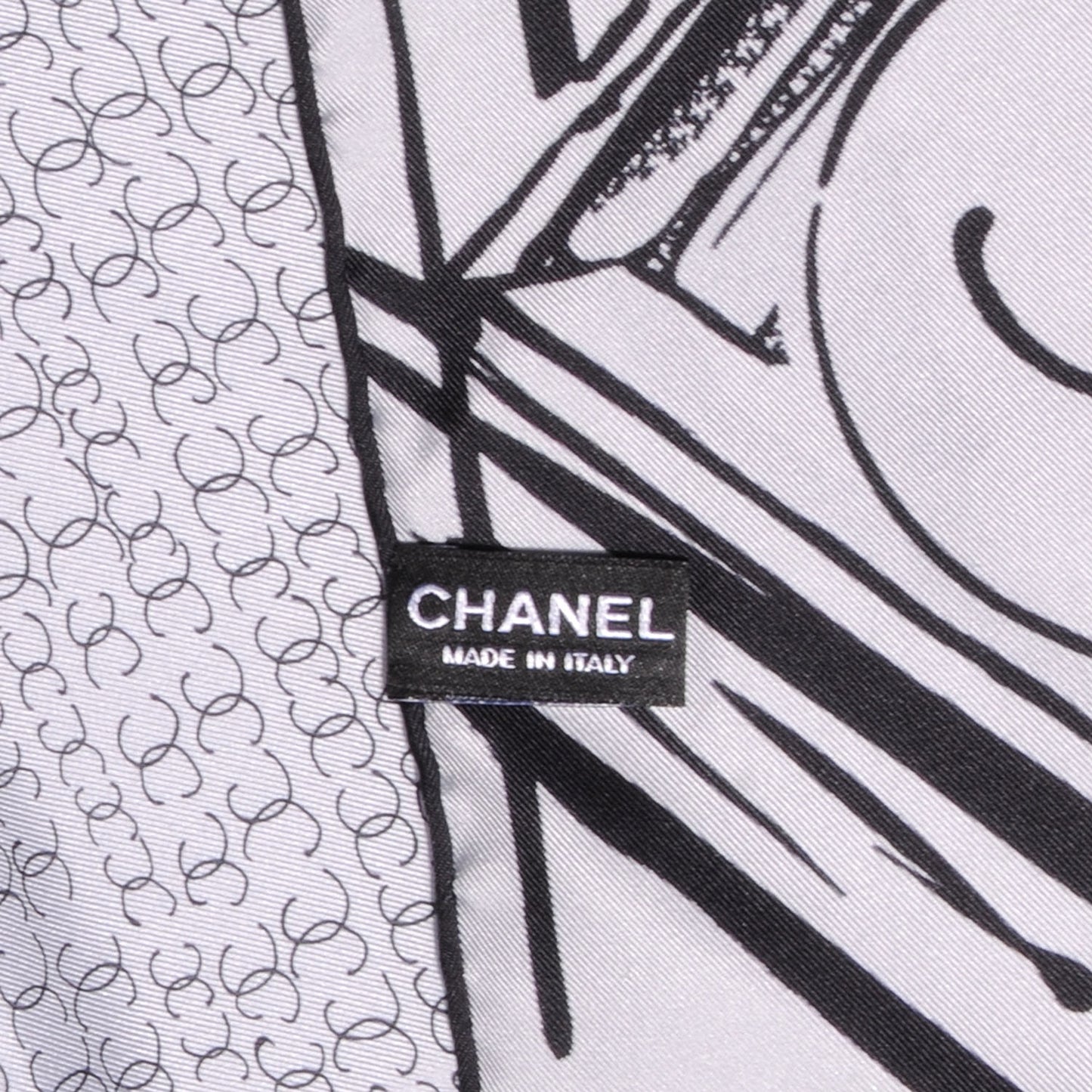 Silk Scarf CC Logo White Black