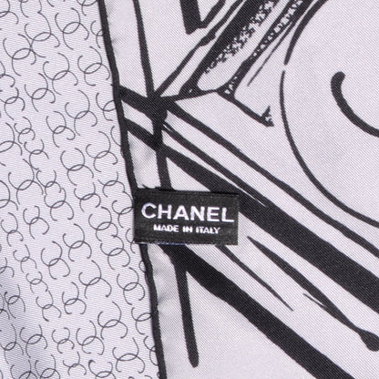 Chanel Silk Scarf CC Logo White Black 3 of 4
