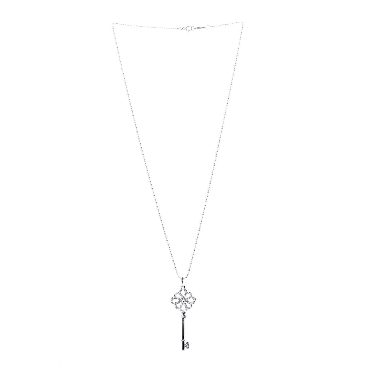 18K White Gold Diamond Knot Key Pendant Necklace