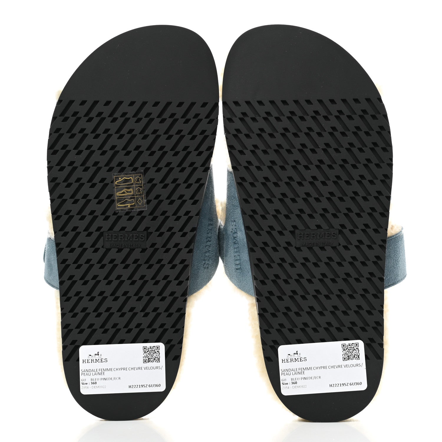 Hermes Suede Goatskin Woolskin Womens Chypre Sandals 36 Bleu Pinede 5 of 9