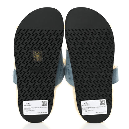 Hermes Suede Goatskin Woolskin Womens Chypre Sandals 36 Bleu Pinede 5 of 9