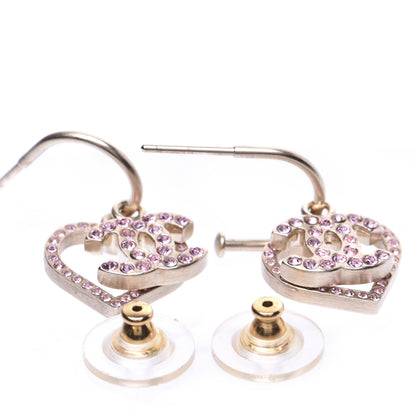 Chanel Metal Crystal Heart CC Drop Earrings Gold 10 of 11
