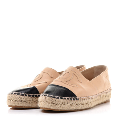 Chanel Lambskin CC Espadrilles 38 Beige Black 3 of 11