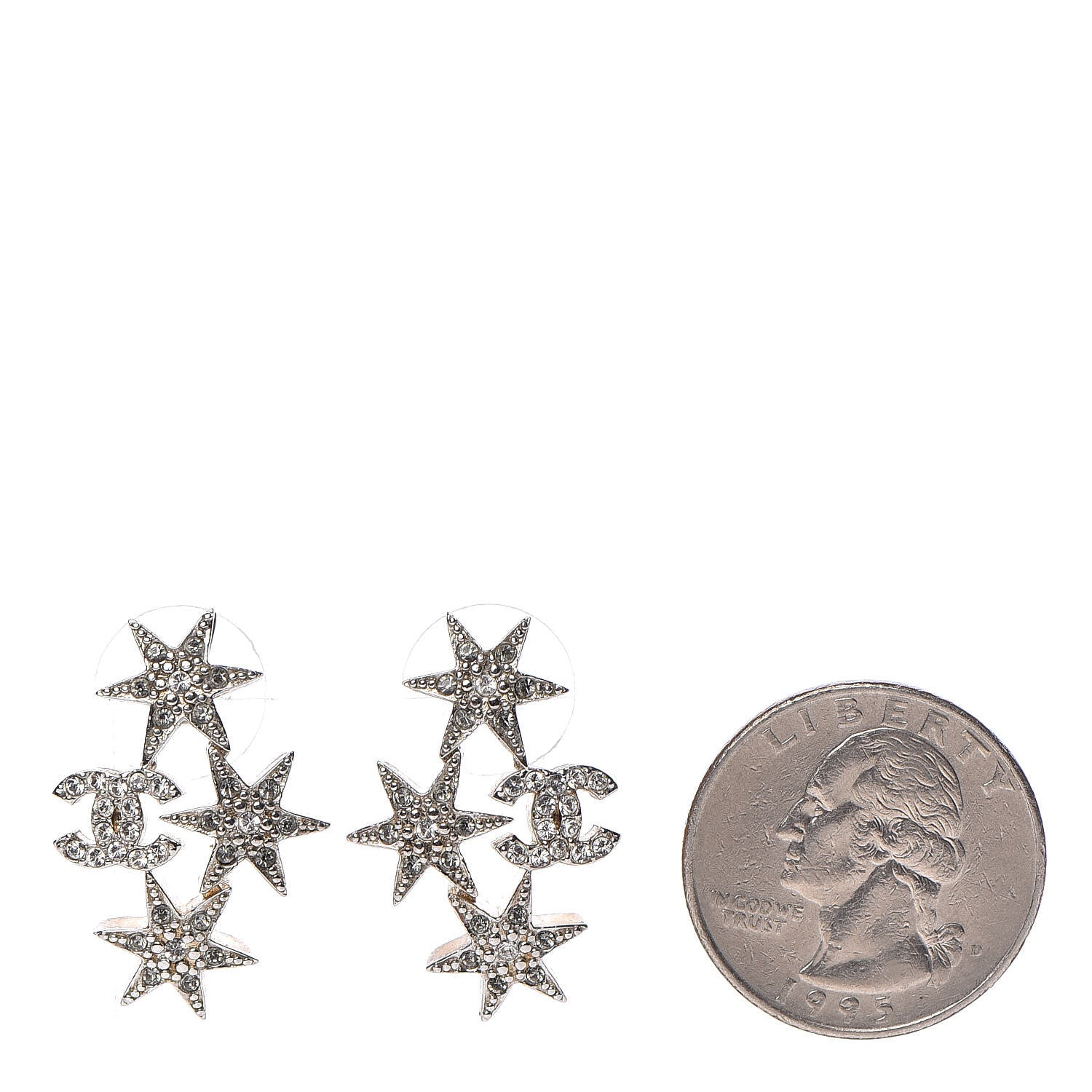 Chanel Crystal CC Star Earrings Silver 2 of 8