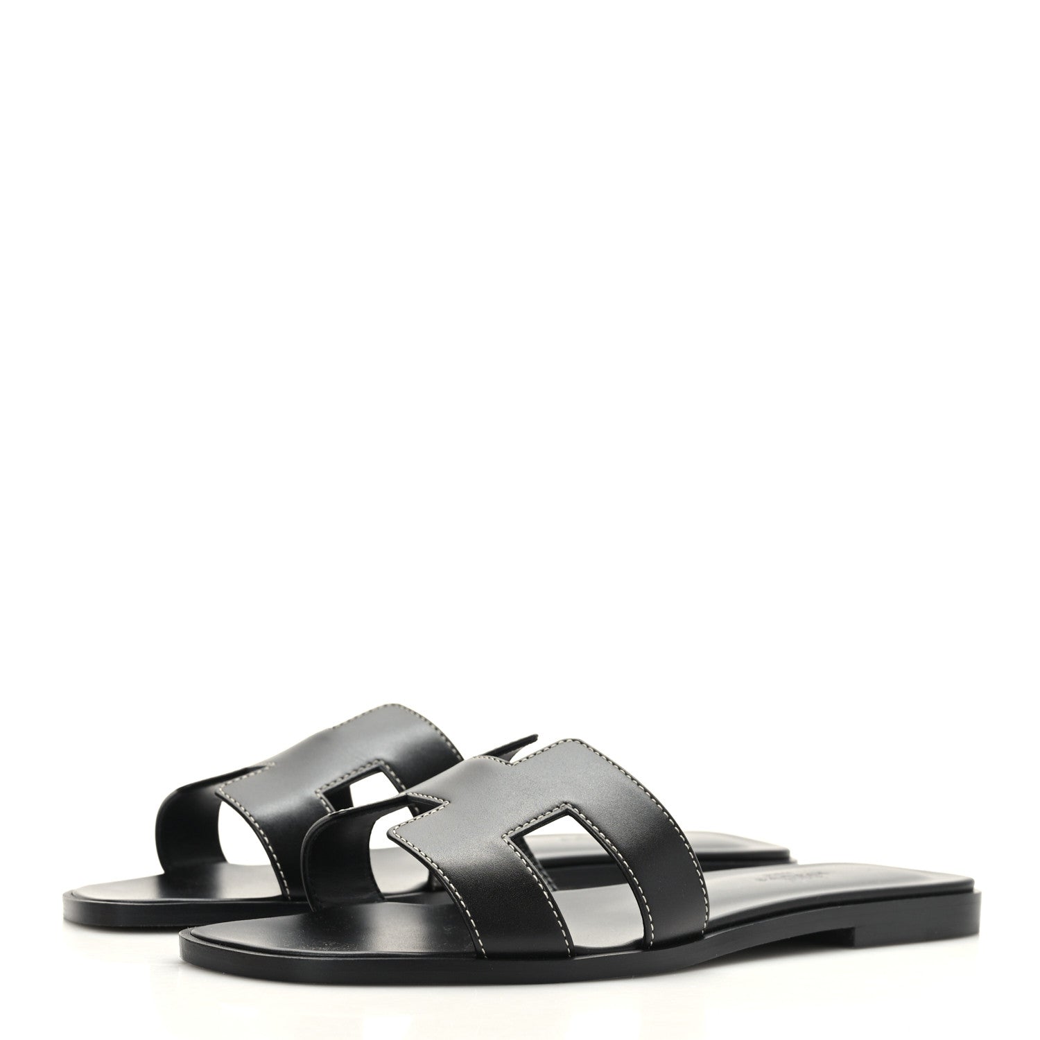 Hermes Box Calfskin Oran Sandals 38 Black 3 of 9