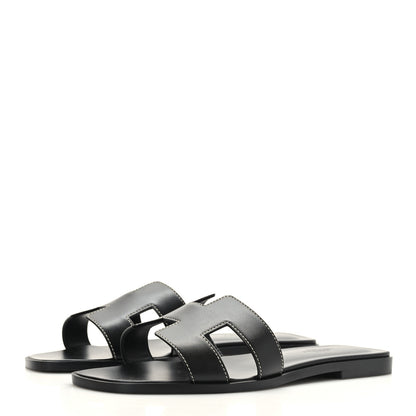 Hermes Box Calfskin Oran Sandals 38 Black 3 of 9
