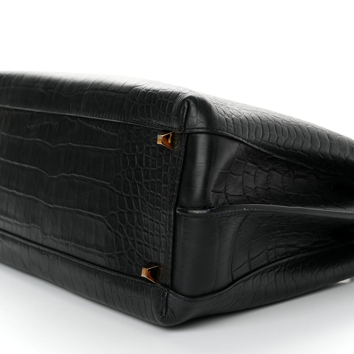 Calfskin Crocodile Embossed Medium Milla Tote Black