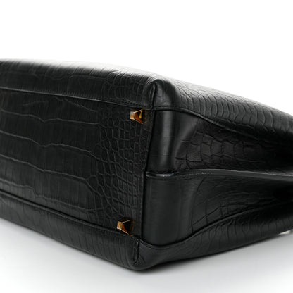 MCM Calfskin Crocodile Embossed Medium Milla Tote Black 10 of 10