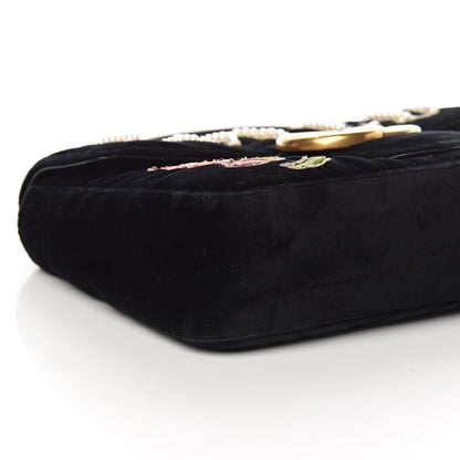 Gucci Velvet Matelasse Loved Embroidered Medium GG Marmont Shoulder Bag Black 7 of 8