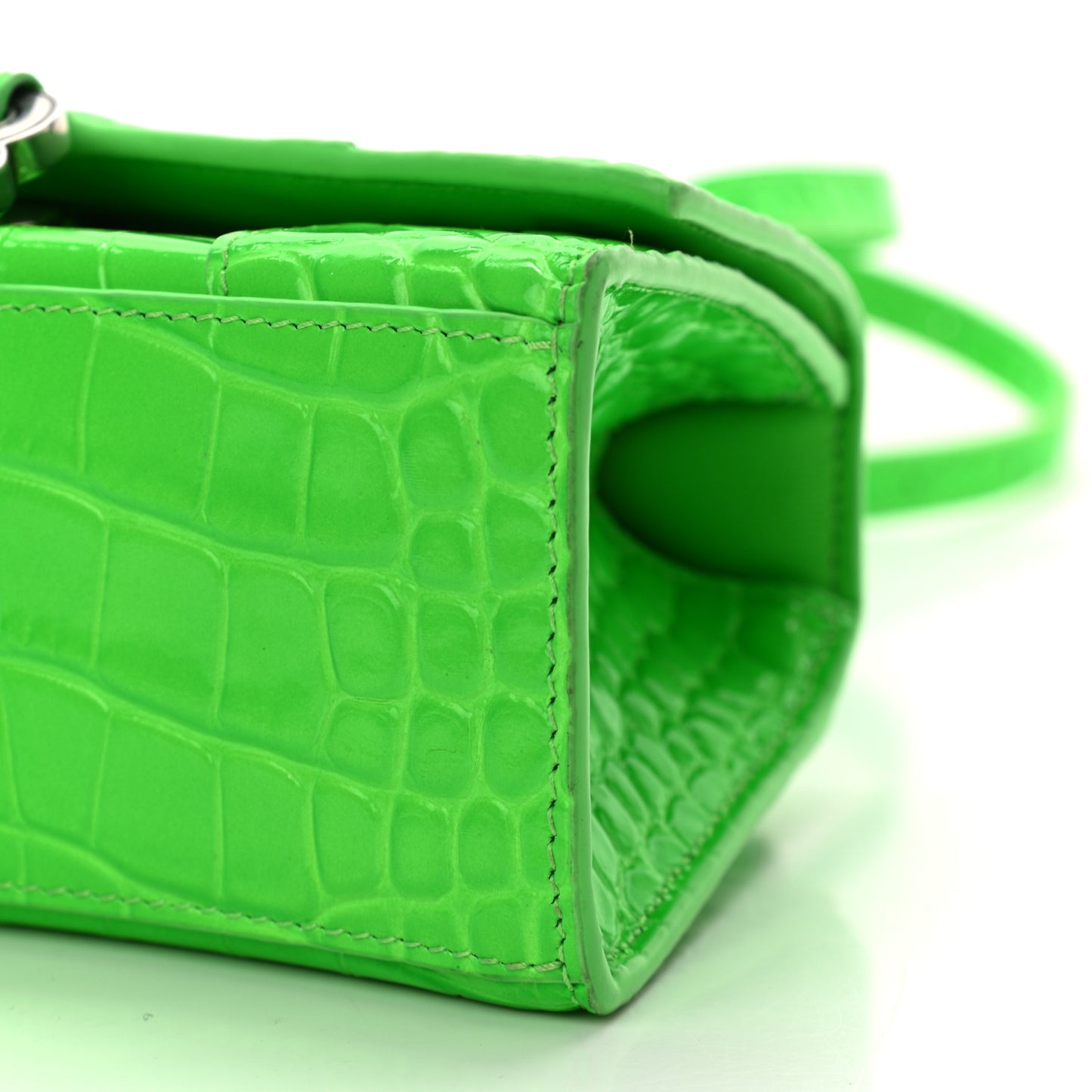 Shiny Calfskin Crocodile Embossed Hourglass Top Handle Bag XS Fluo Green