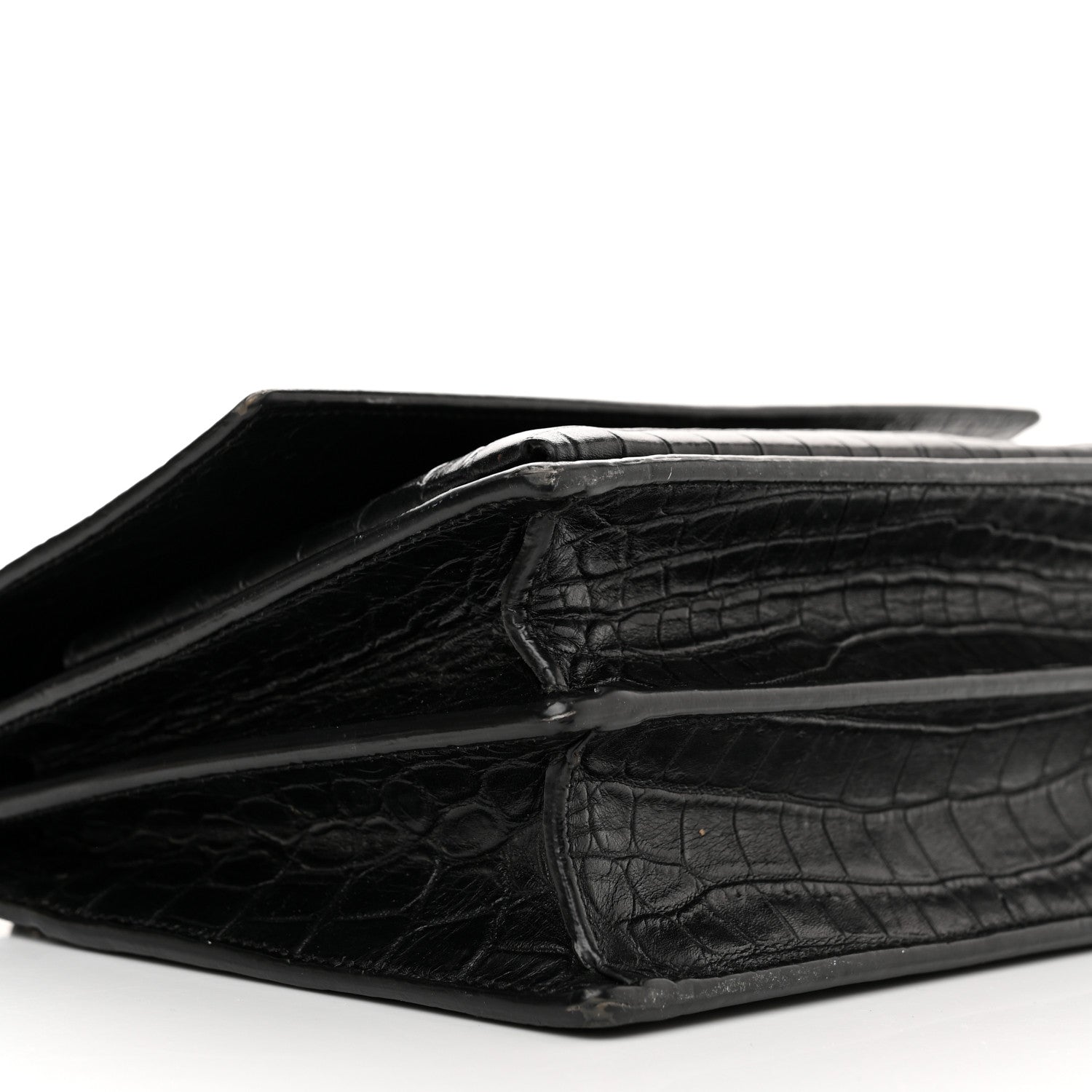 Saint Laurent Calfskin Crocodile Embossed Medium Monogram Sunset Black 9 of 19