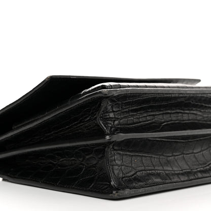 Saint Laurent Calfskin Crocodile Embossed Medium Monogram Sunset Black 9 of 19