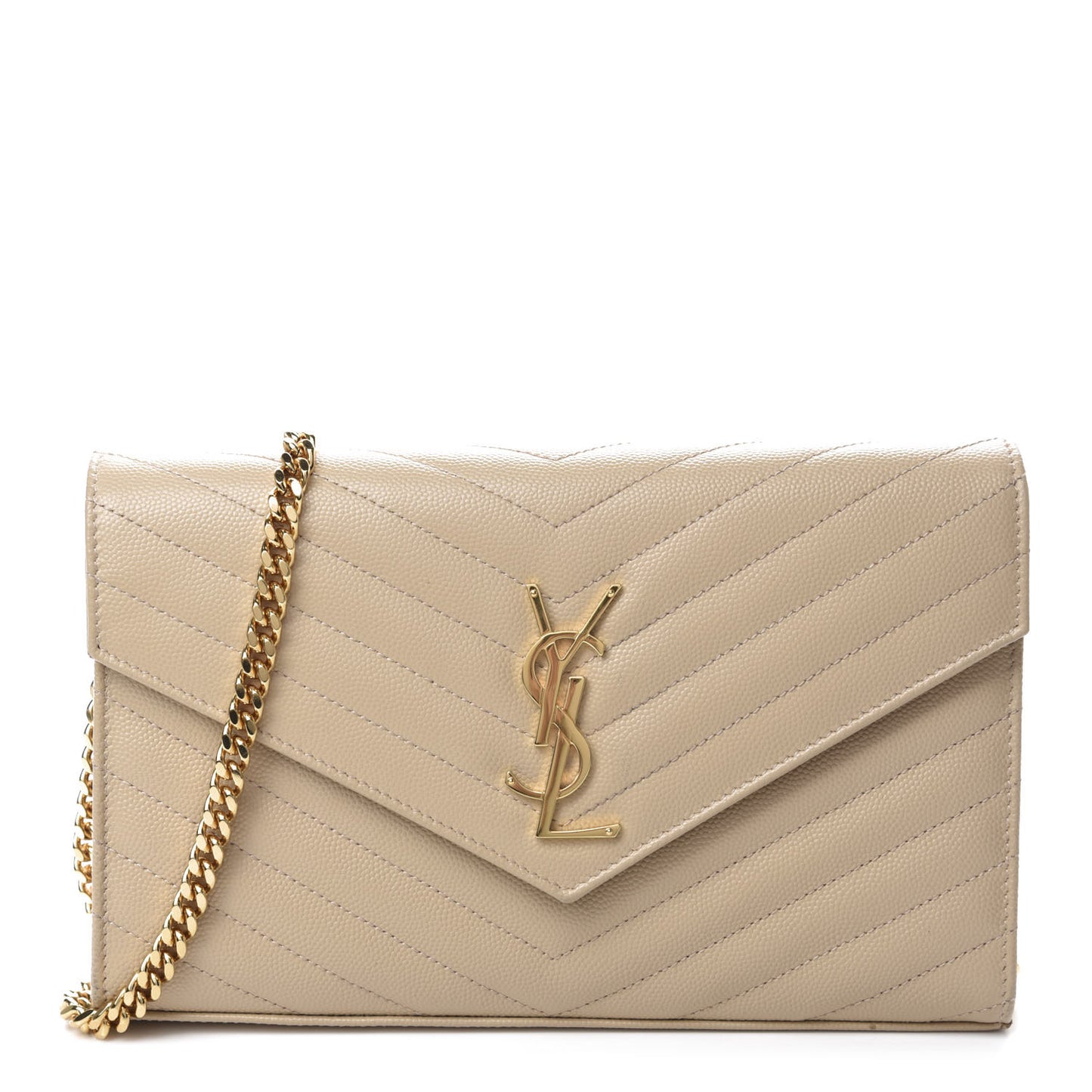 Grain De Poudre Matelasse Chevron Monogram Chain Wallet Sea Salt