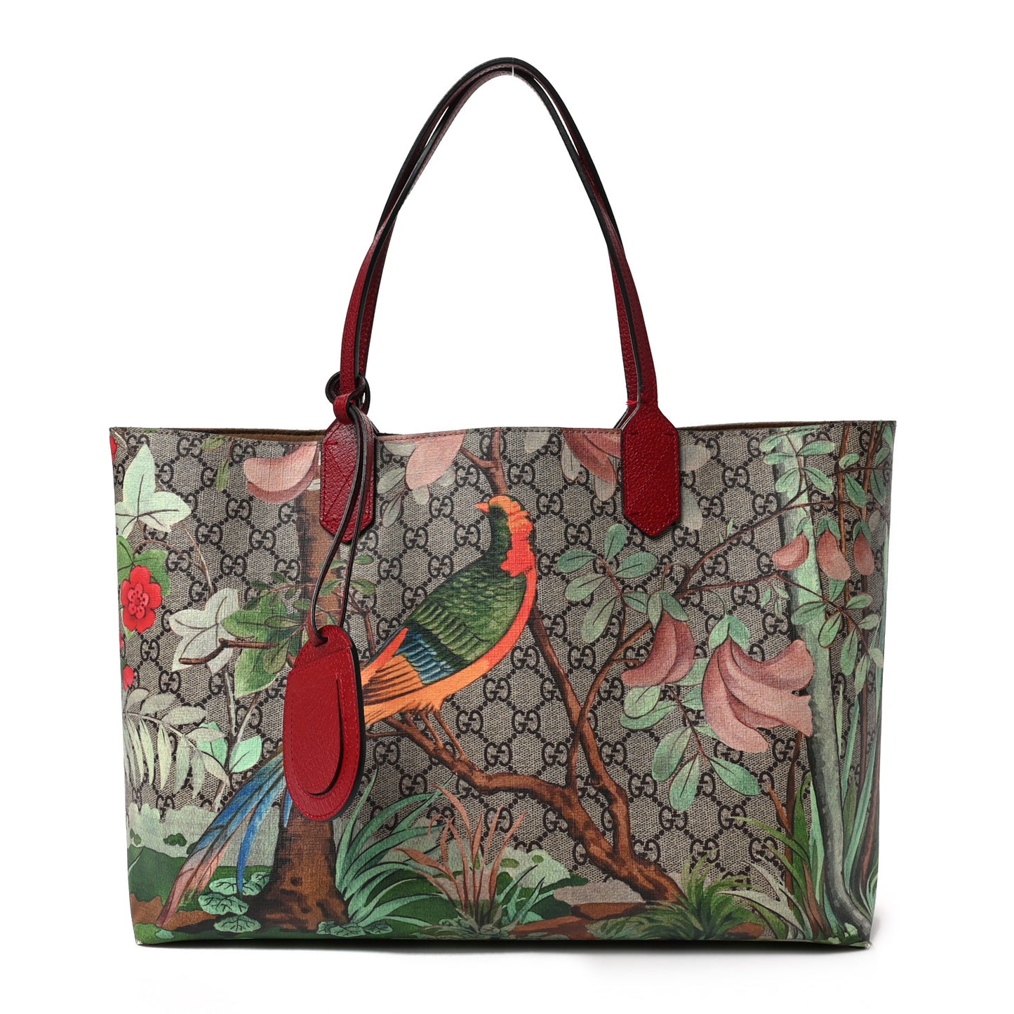 GG Supreme Monogram Tian Medium Shopping Tote Beige Multicolor Red