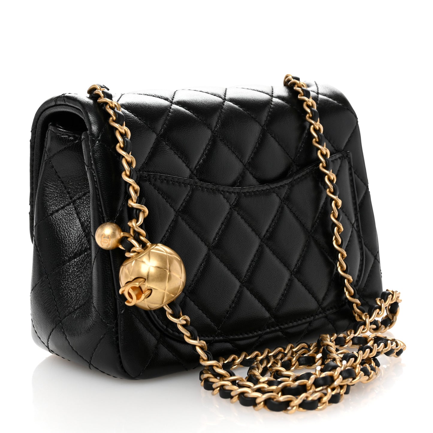 Lambskin Quilted Mini Pearl Crush Flap Black