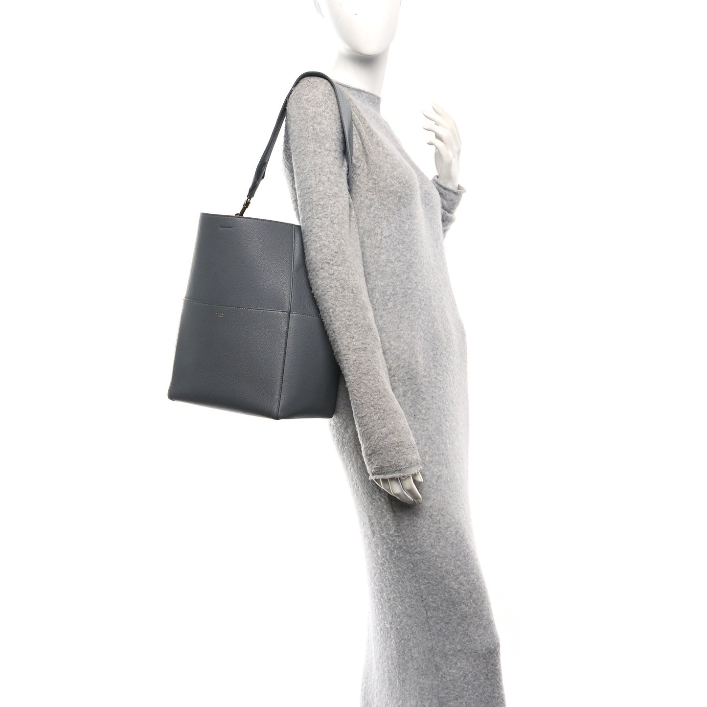 Soft Grained Calfskin Sangle Bucket Bag Grey