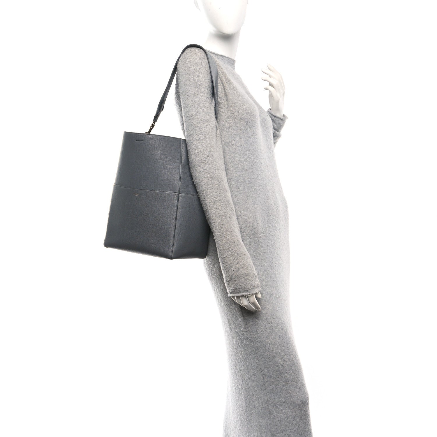 Celine Soft Grained Calfskin Sangle Bucket Bag Grey 2 of 9