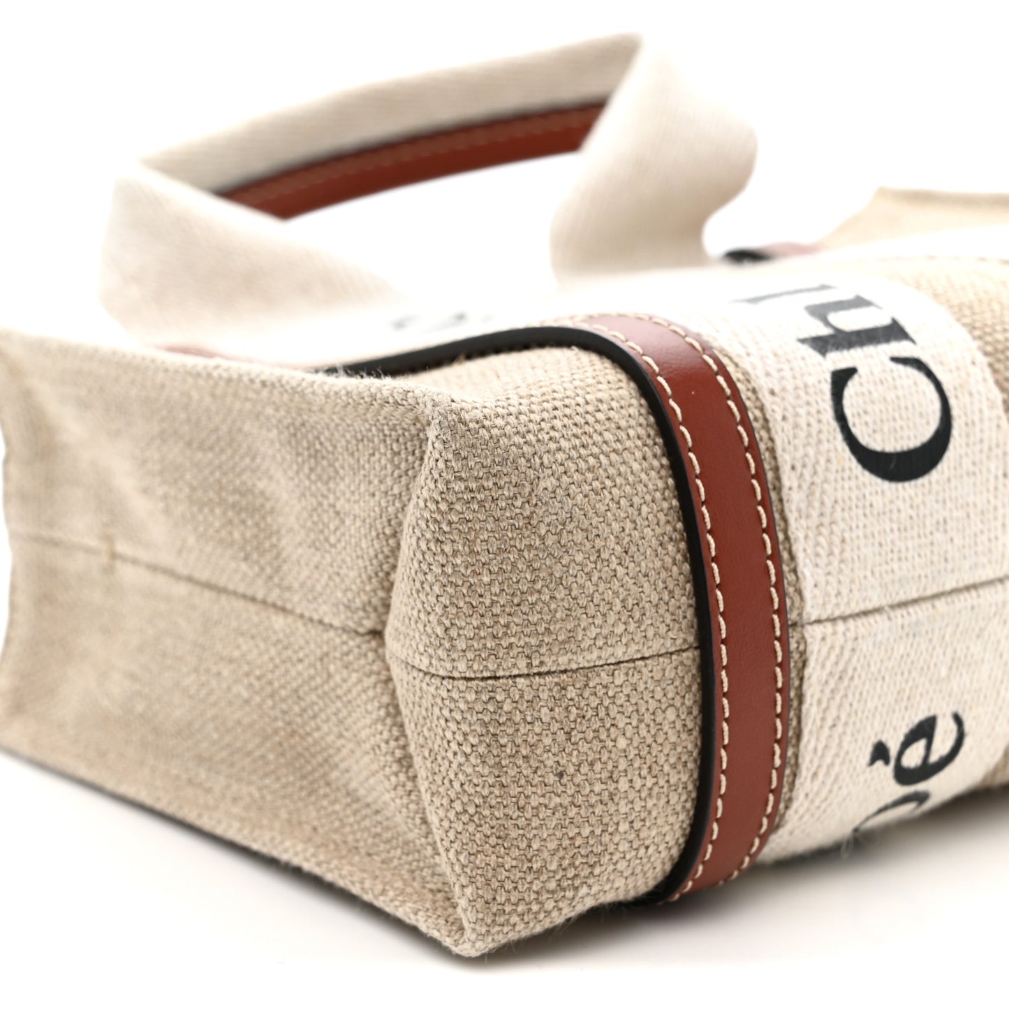 Cotton Calfskin Mini Woody Ribbon Tote White Brown