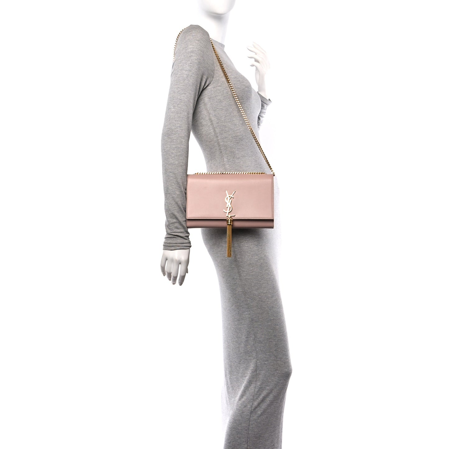 Smooth Calfskin Medium Classic Monogram Kate Tassel Satchel Pink