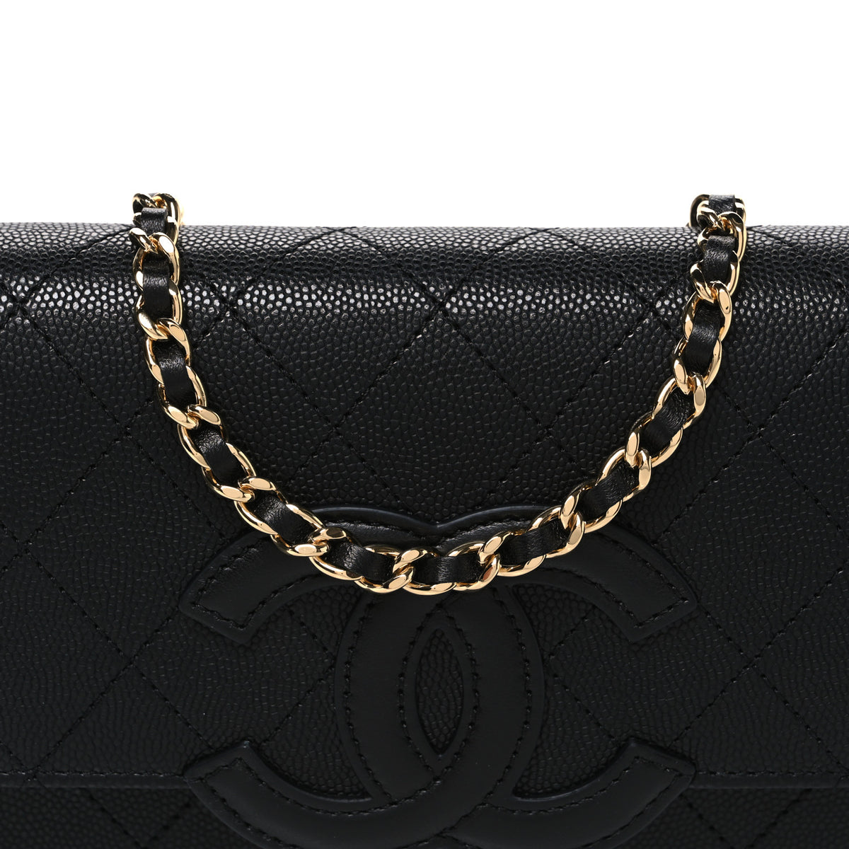 Chanel Shiny Caviar Lambskin Quilted CC Neo Filigree Wallet on Chain WOC Black 9 of 12