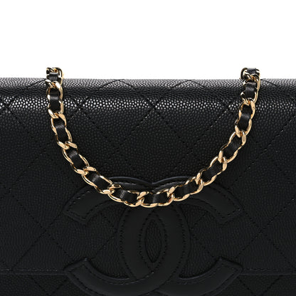 Chanel Shiny Caviar Lambskin Quilted CC Neo Filigree Wallet on Chain WOC Black 9 of 12