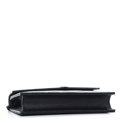 Saint Laurent Grain De Poudre Matelasse Chevron Monogram Envelope Chain Wallet Black 4 of 10