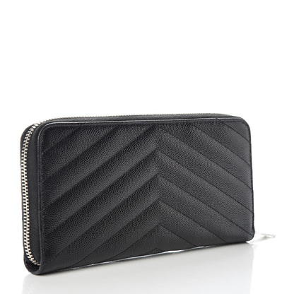 Saint Laurent Grain De Poudre Matelasse Chevron Monogram Zip Around Wallet Black 3 of 10