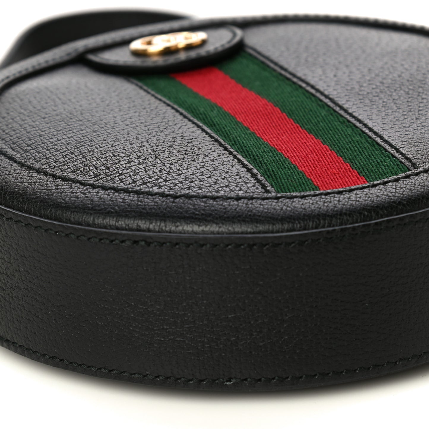 Grained Calfskin Web Mini Ophidia Round Shoulder Bag Black
