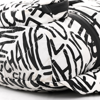 Chanel Nylon Printed Quilted Coco Neige Convertible Backpack Black White 10 of 10