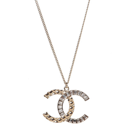 Chanel Baguette Crystal Quilted CC Pendant Necklace Gold 1 of 5