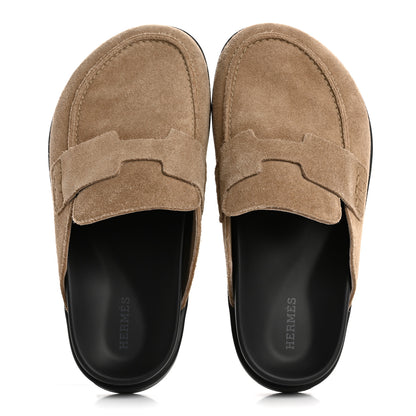 Hermes Suede Calfskin Mens Go Mules 36 Beige Argile 2 of 10