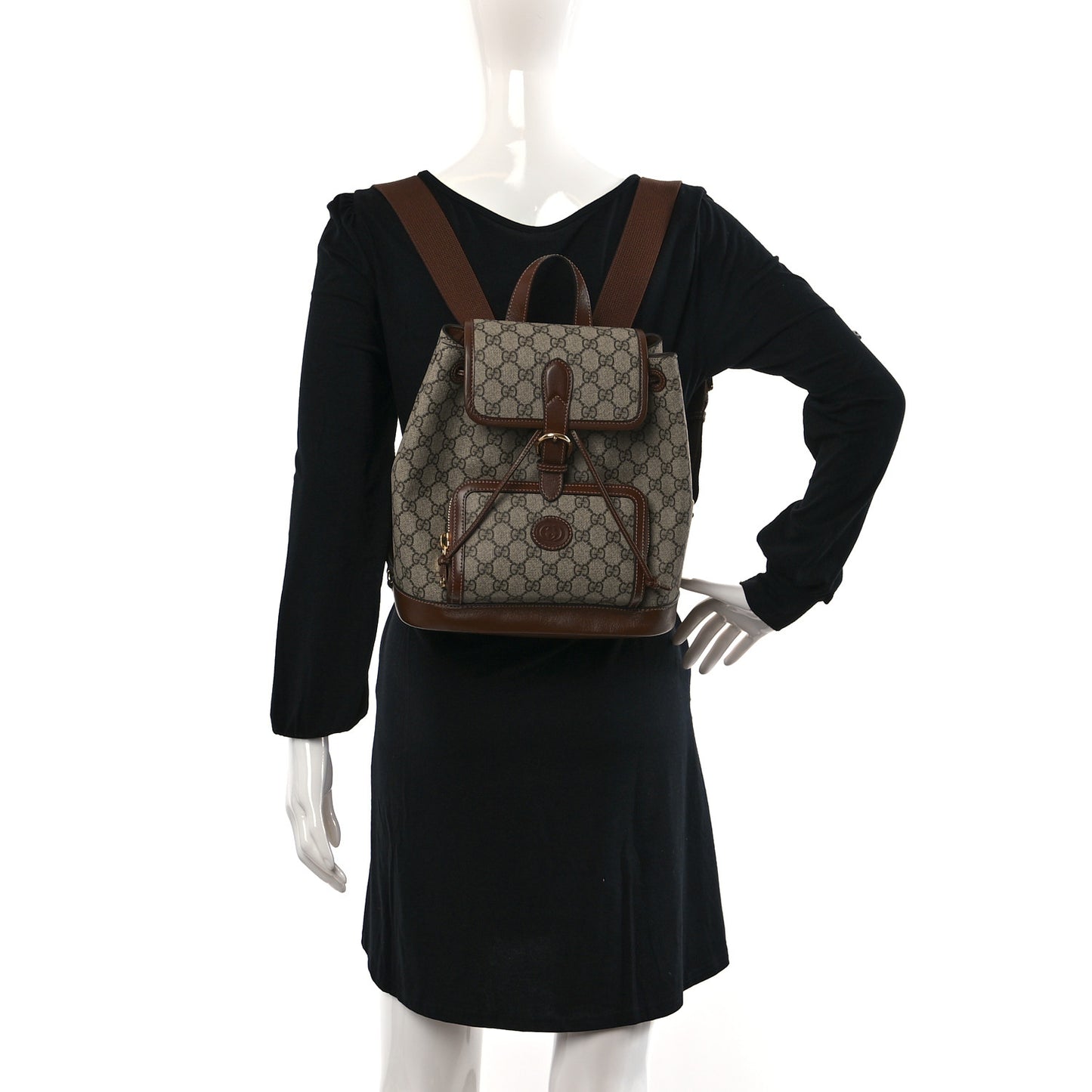 GG Supreme Monogram Azalea Calfskin Retro Interlocking G Buckle Backpack Beige Ebony Brown Sugar