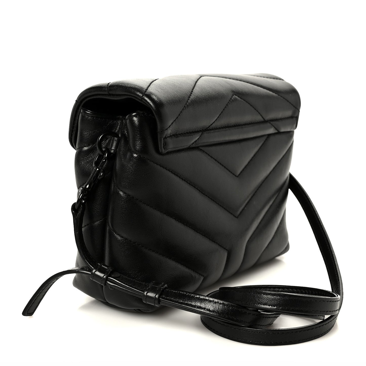 Calfskin Y Quilted Monogram Monochrome Toy Loulou Crossbody Bag Black