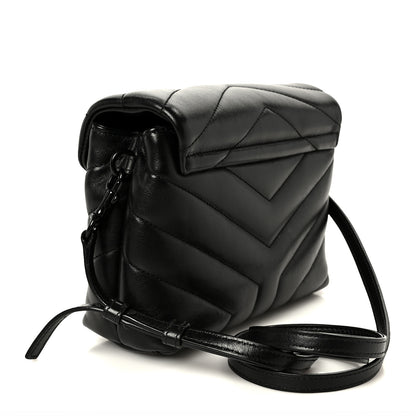 Saint Laurent Calfskin Y Quilted Monogram Monochrome Toy Loulou Crossbody Bag Black 3 of 11