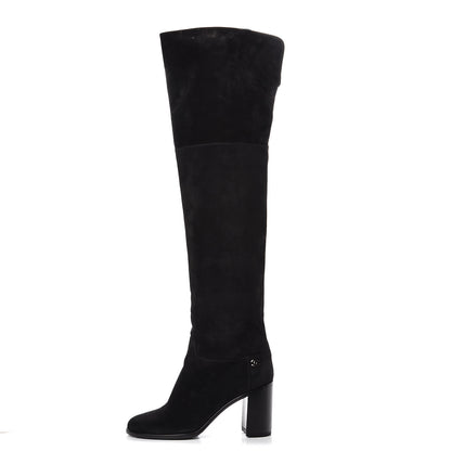 Chanel Suede Calfskin CC Over The Knee Boots 39 Black 1 of 10