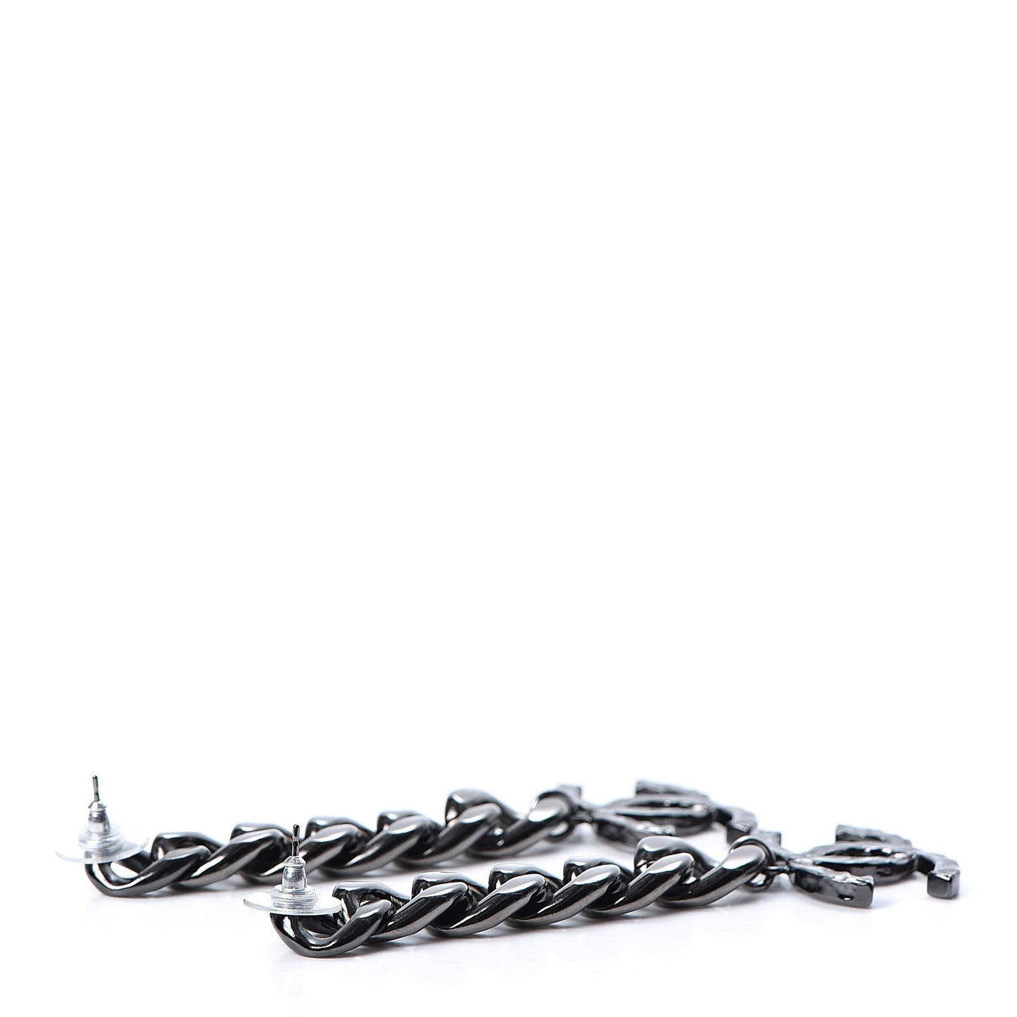 Metal CC Pick Drop Earrings Ruthenium