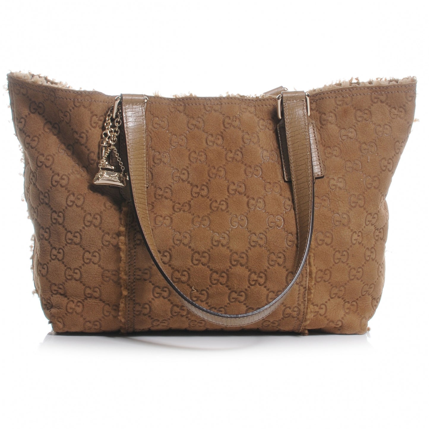 Suede Shearling Guccissima Large Jolicoeur Tote Tan