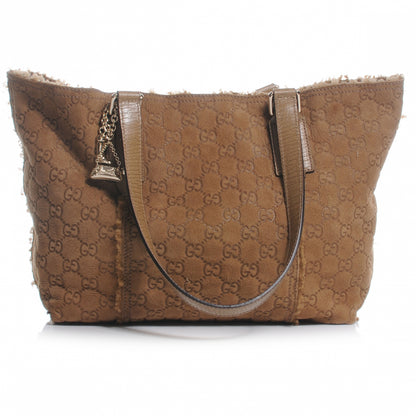 Gucci Suede Shearling Guccissima Large Jolicoeur Tote Tan 1 of 7