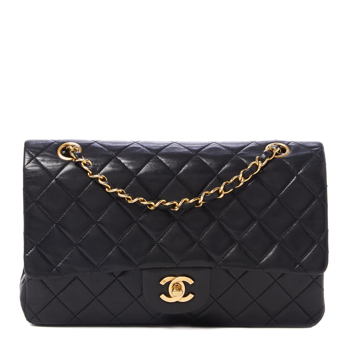 Lambskin Quilted Medium Double Flap Black