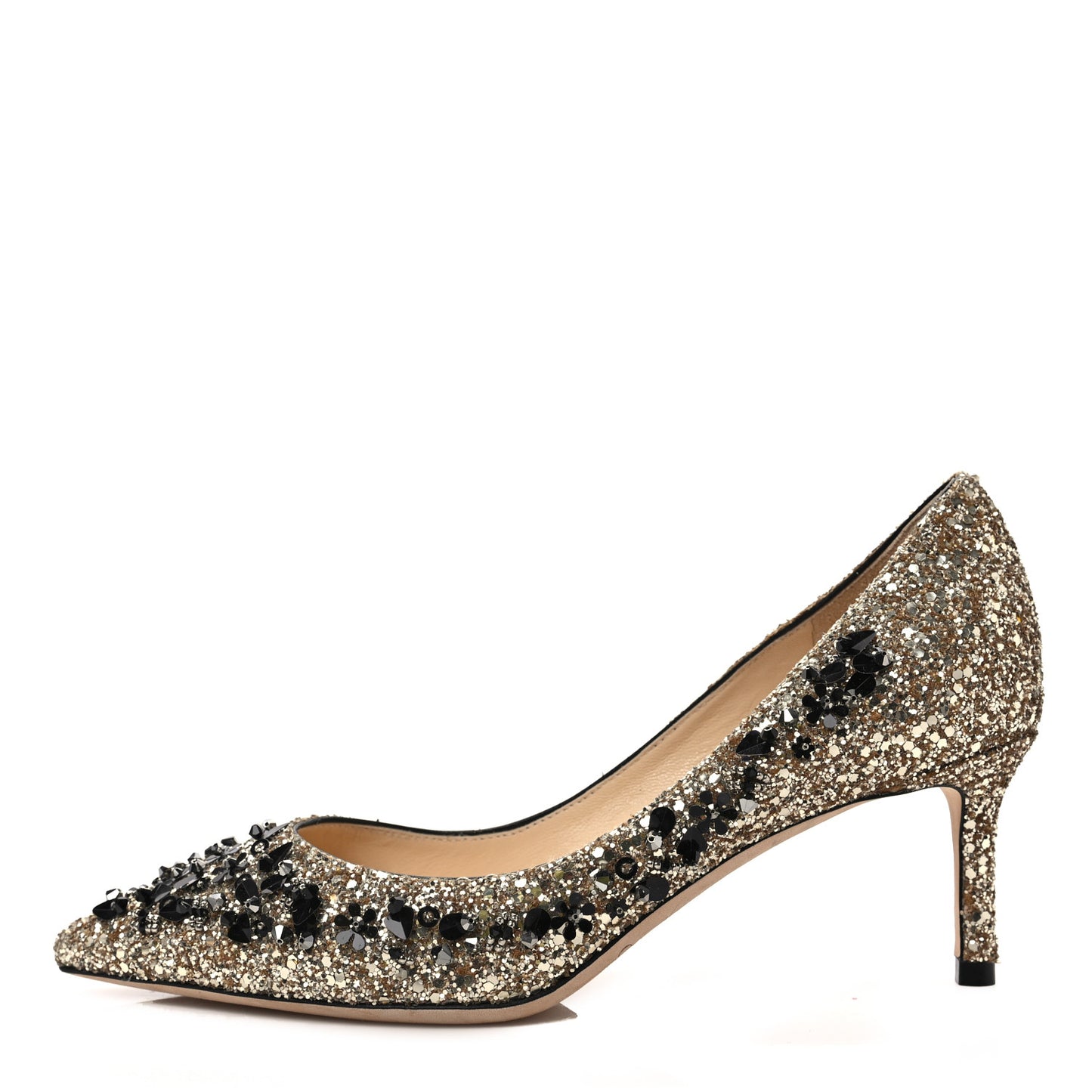 Glitter Embellished Romy 40 Pointy Toe Pumps 36 Black Gold