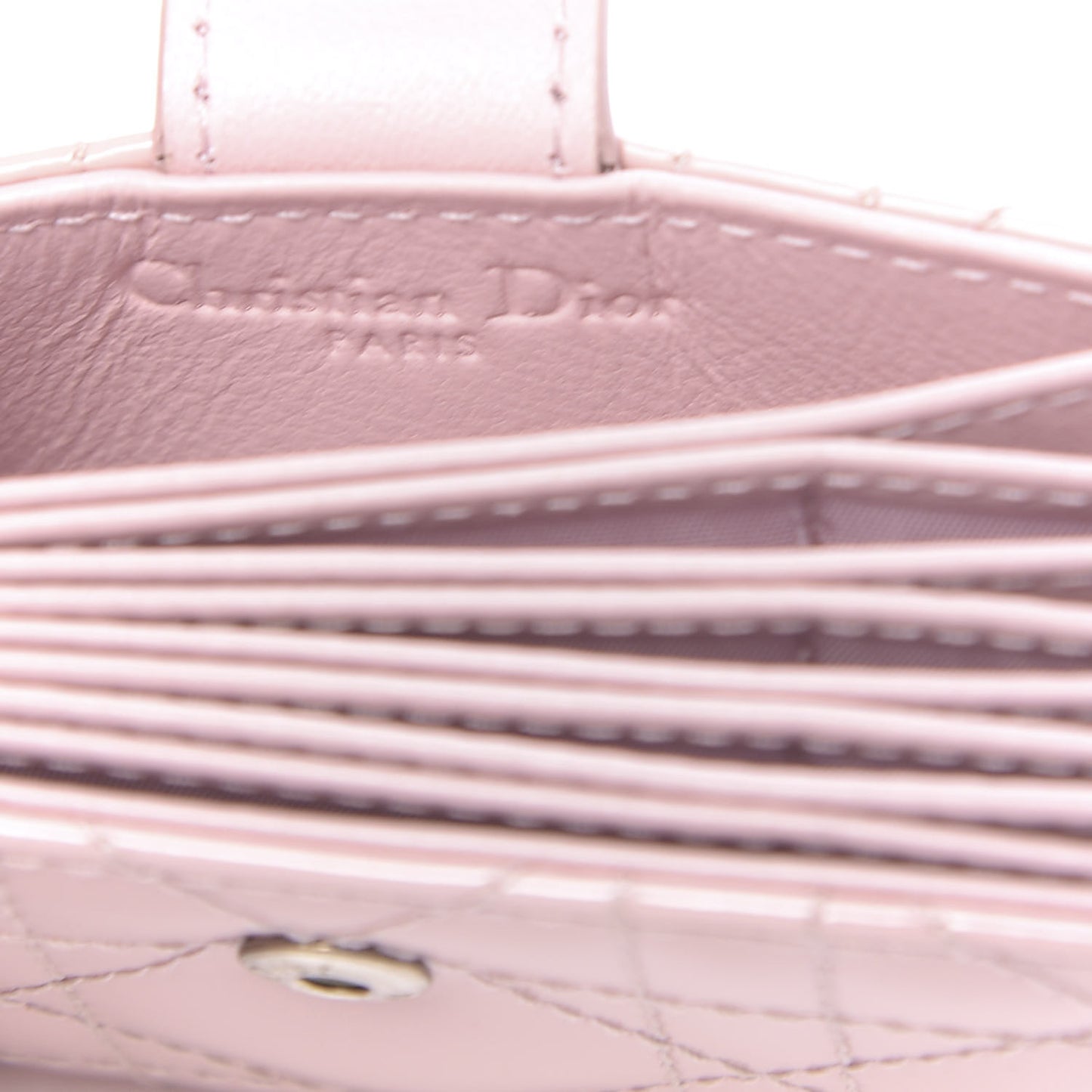 Patent Cannage Lady Dior 5-Gusset Card Holder Rose Clair