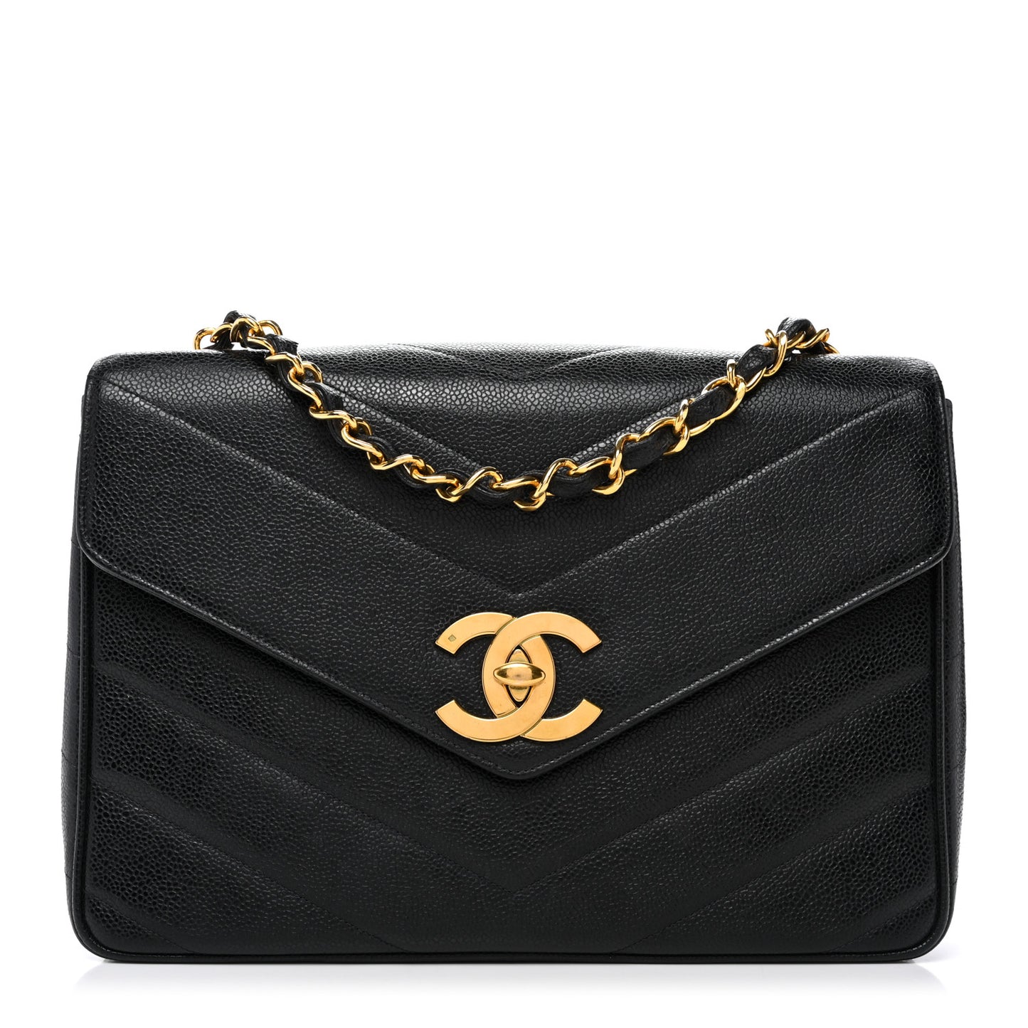 Caviar Chevron Quilted Jumbo Single Flap Black
