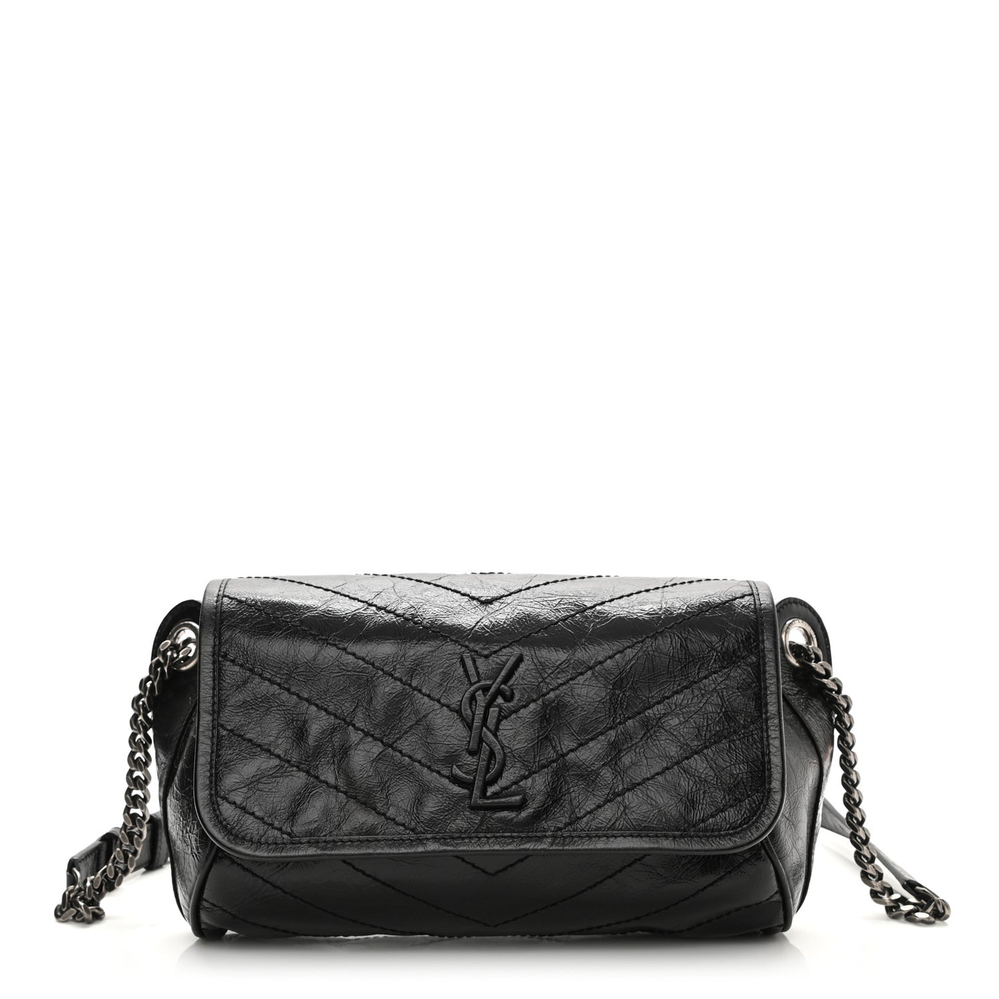 Crinkled Calfskin Matelasse Monogram Niki Body Bag Black