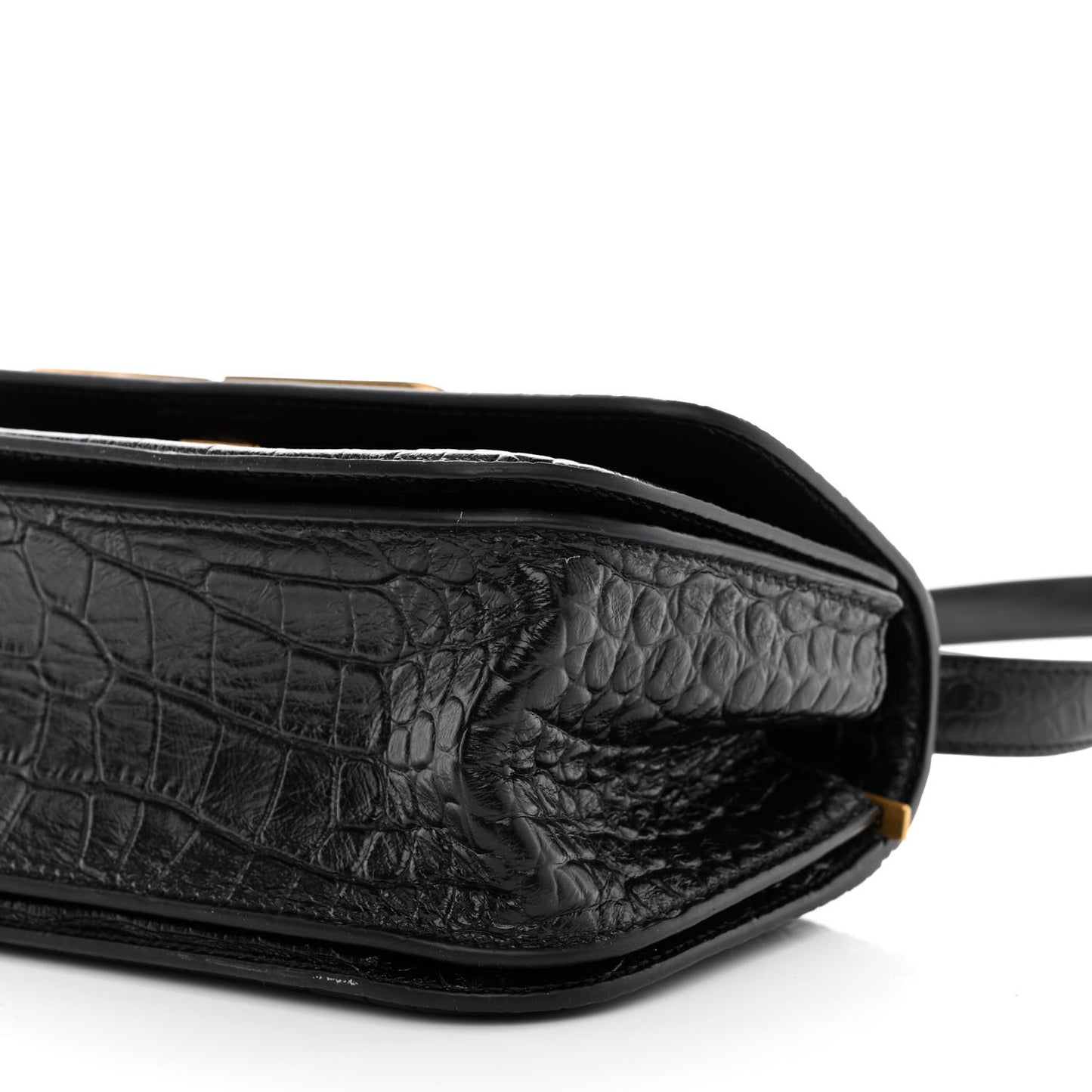 Extra Supple Calfskin Crocodile Embossed Small Gossip Bag Black