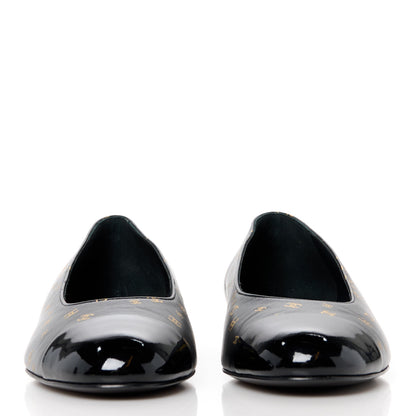 Chanel Lambskin Patent Calfskin Printed CC Cap Toe Ballerina Flats 37 Black Gold 2 of 9