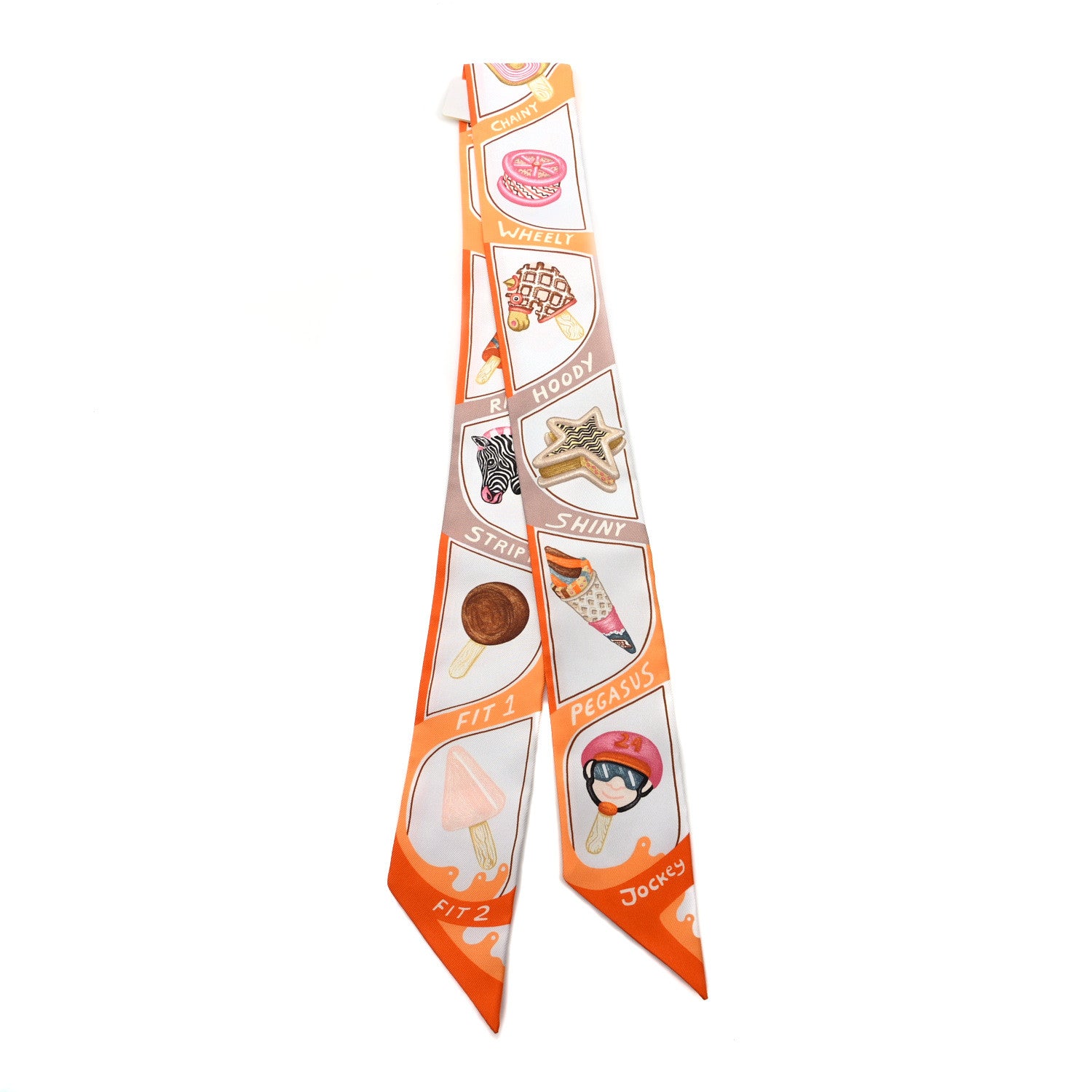 Hermes Silk Funny Ice Cream Twilly Orange Creme Beige 2 of 3